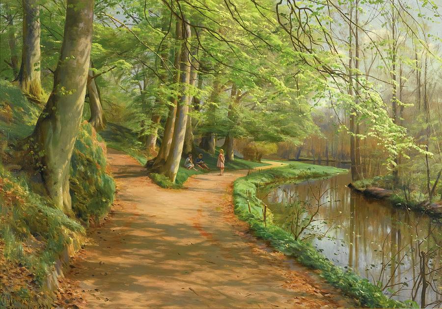 Children By A Stream Painting by Peder Mork Monsted - Fine Art America