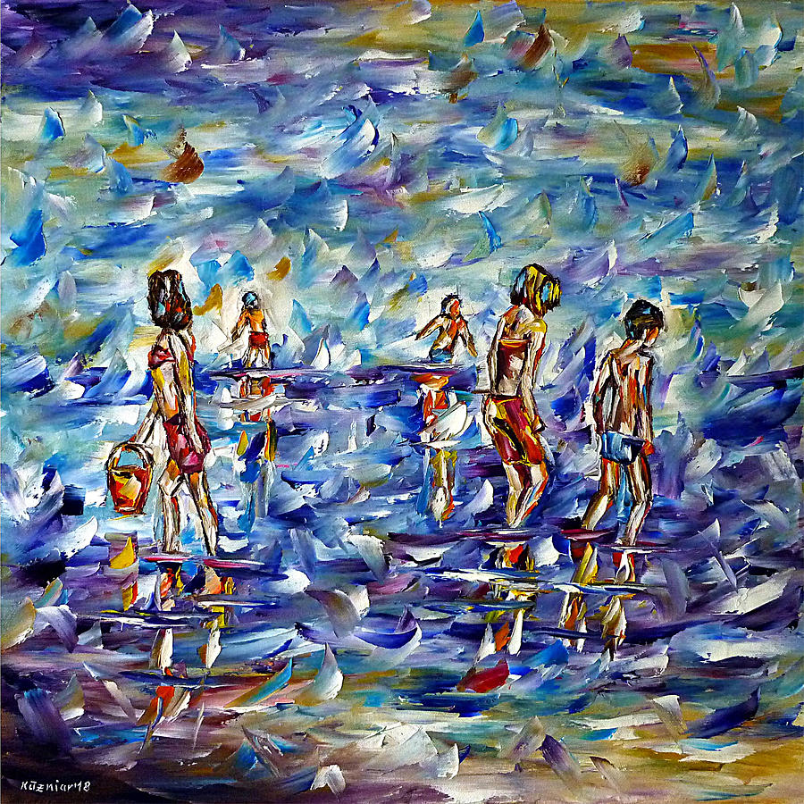 Children By The Sea Painting by Mirek Kuzniar