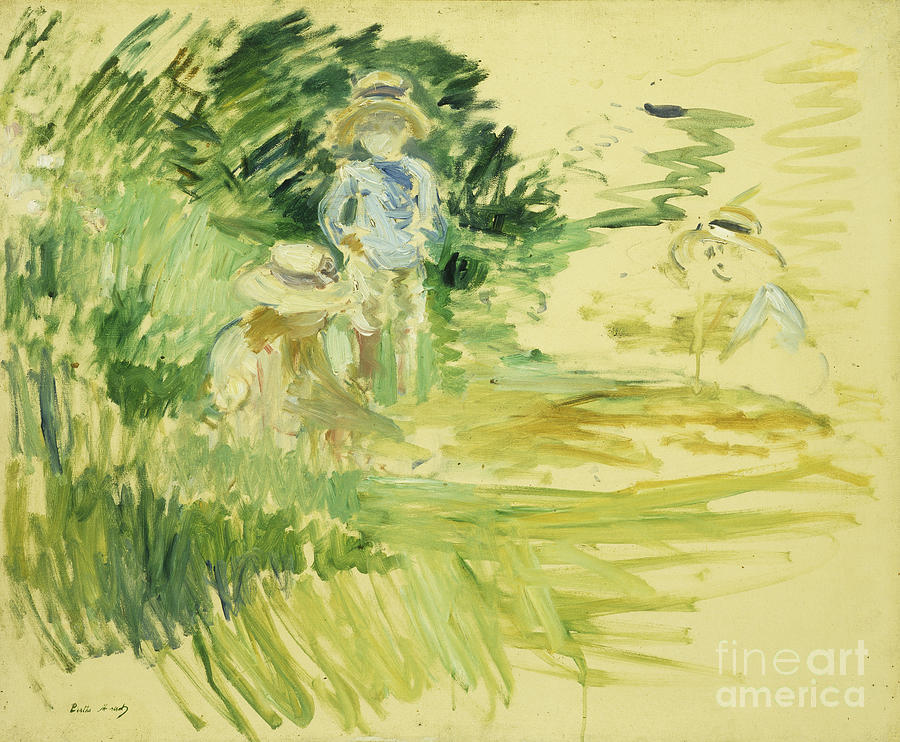 Children By The Side Of A Lake; Enfants Au Bord Du Lac, 1894 Painting by Berthe Morisot