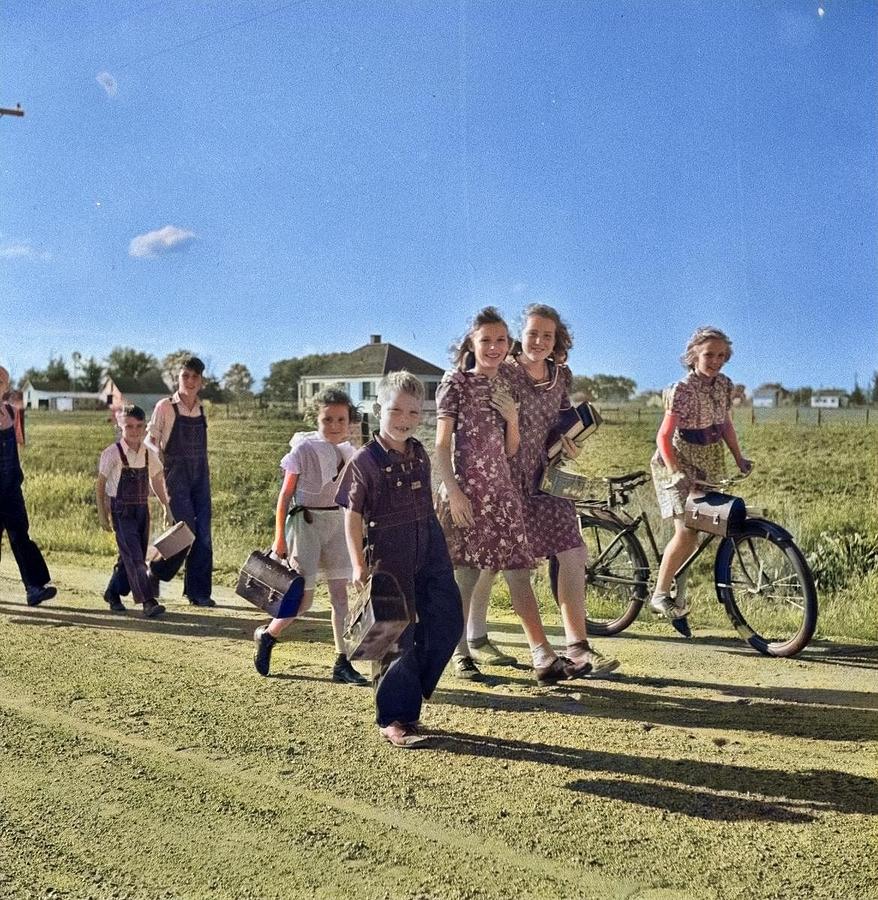 Children coming home from school 2 colorized by Ahmet Asar Painting by Celestial Images