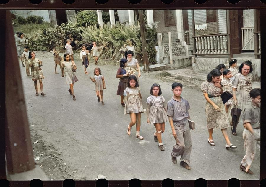 Children Coming Home From School, Barranquitas, Puerto Rico Colorized By Ahmet Asar Painting