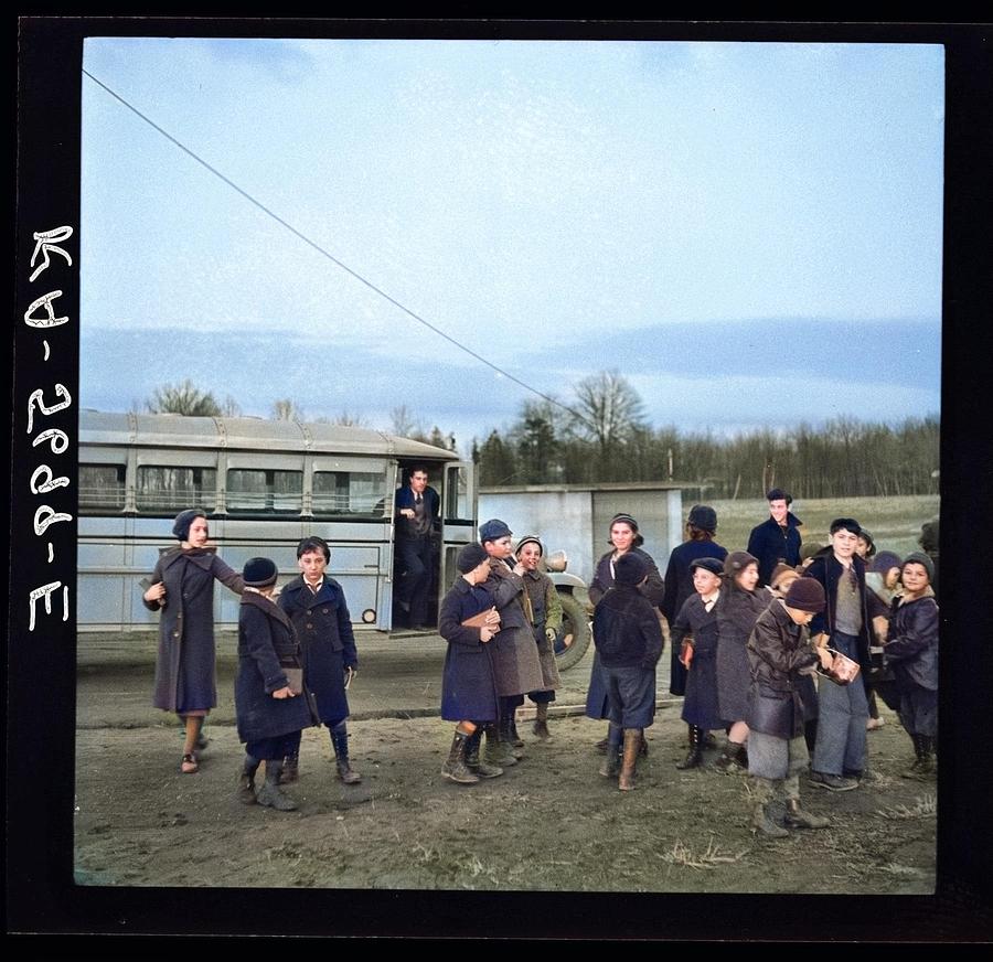 Children Coming Home From School. Hightstown, New Jersey 1936 Colorized By Ahmet Asar Painting