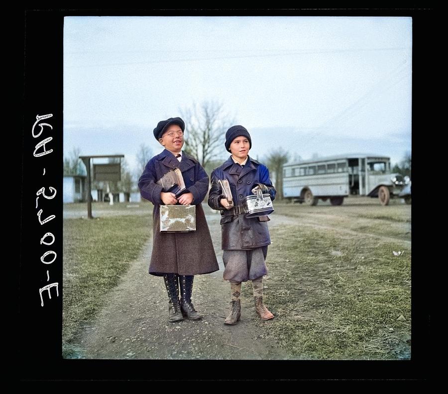 Children Coming Home From School. Hightstown, New Jersey Colorized By Ahmet Asar Painting