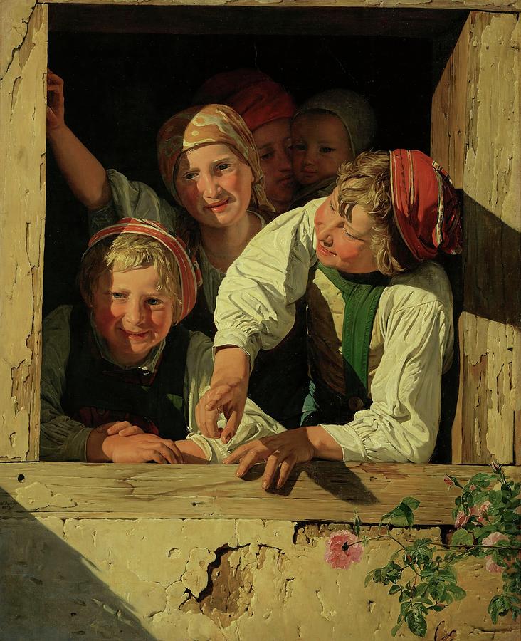 Ferdinand Georg Waldmuller Painting - Children in a window,1853 Canvas Inv.335. by Ferdinand Georg Waldmuller -1793-1865-
