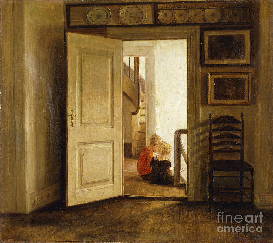 Carl Holsoe Painting - Children In An Interior by Carl Holsoe