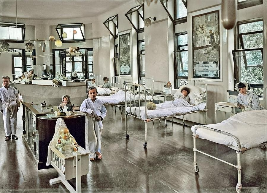 Children In The Childrens Ward Of Wellington Hospital, Ca 1928 Colorized By Ahmet Asar Painting