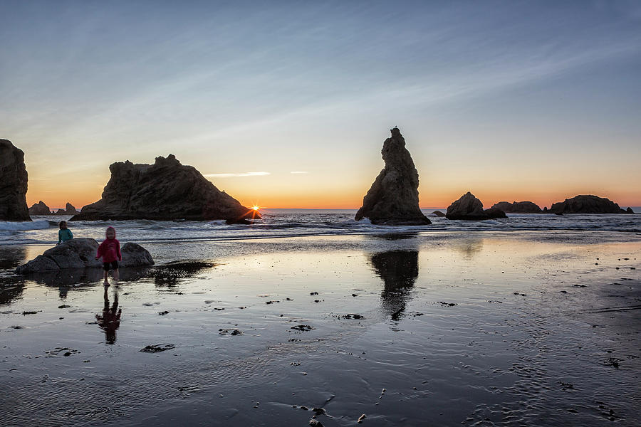 Children Playing at Sunset on Bandon Beach by Belinda Greb Children Playing at Sunset on Bandon Beach by Belinda Greb