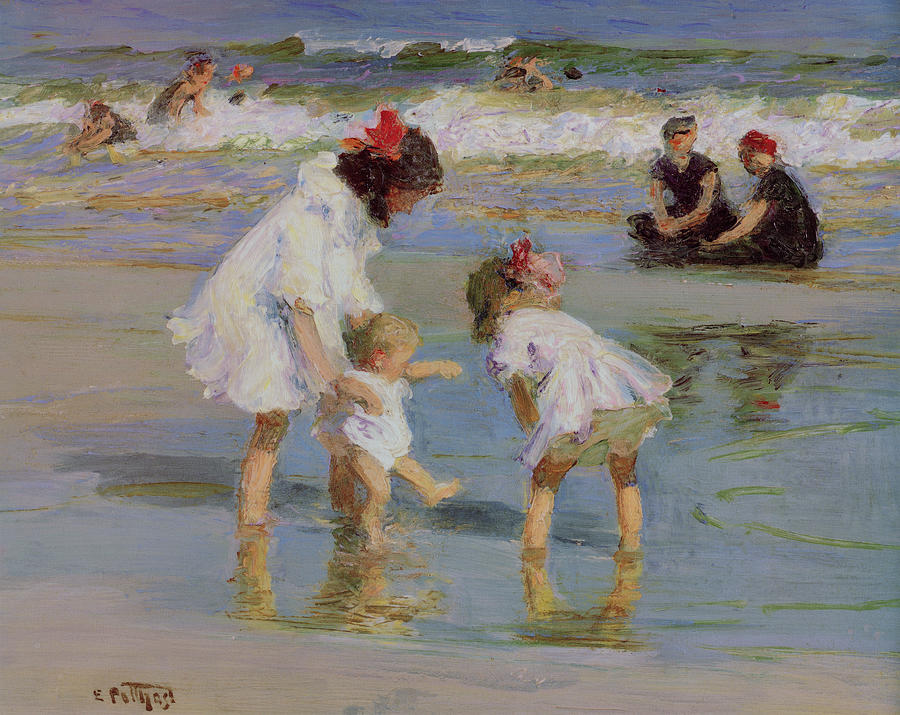 Children Playing At The Seashore Painting By Marcus Jules   Children Playing At The Seashore Marcus Jules 