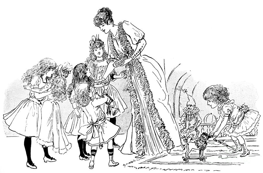 Christmas Drawing - Children receiving Christmas presents by English School