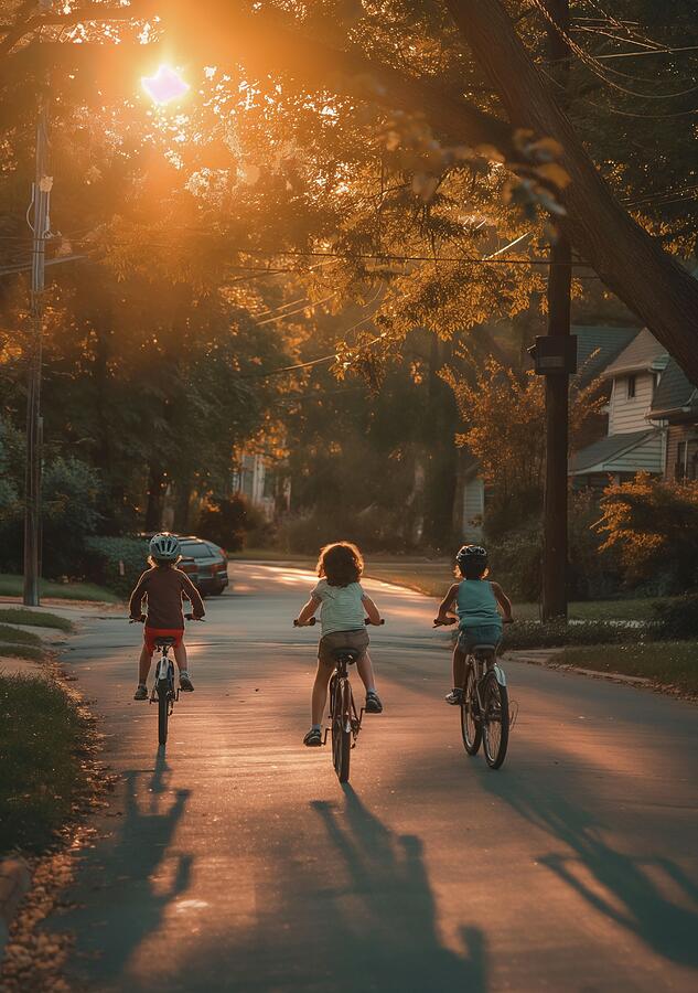Children Riding Bikes At Sunset Photograph by Trendy Art Children Riding Bikes At Sunset Photograph by Trendy Art