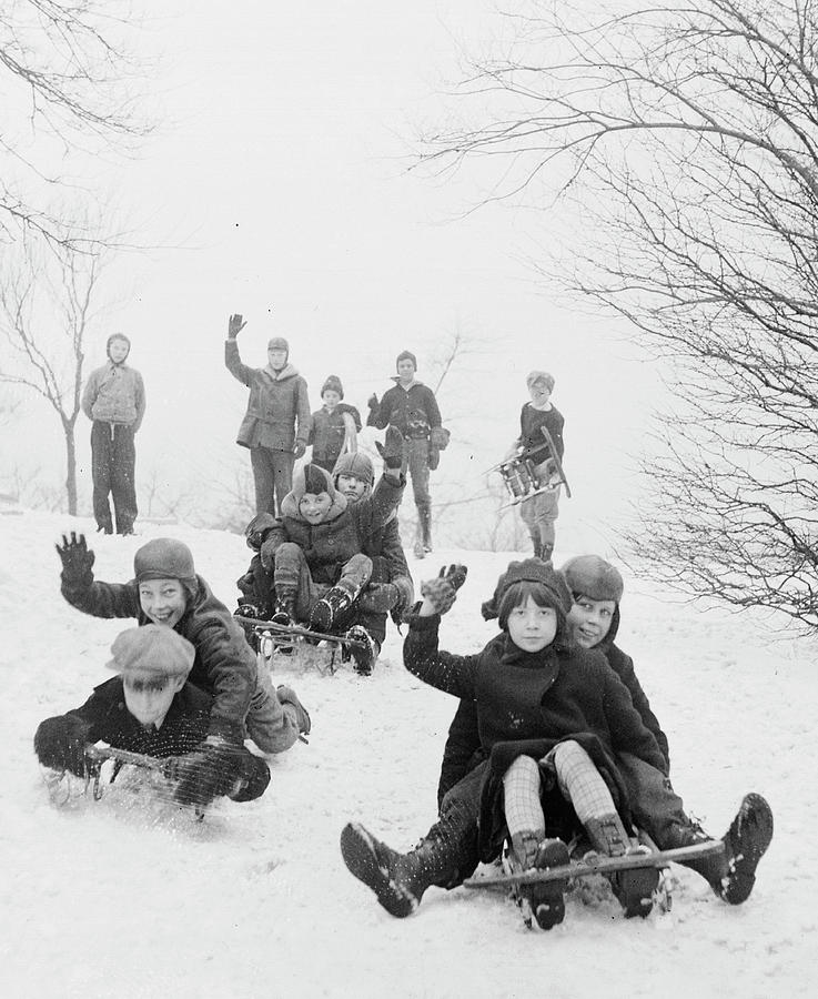 Children Sledding Down The Hill Photograph by Chicago History Museum