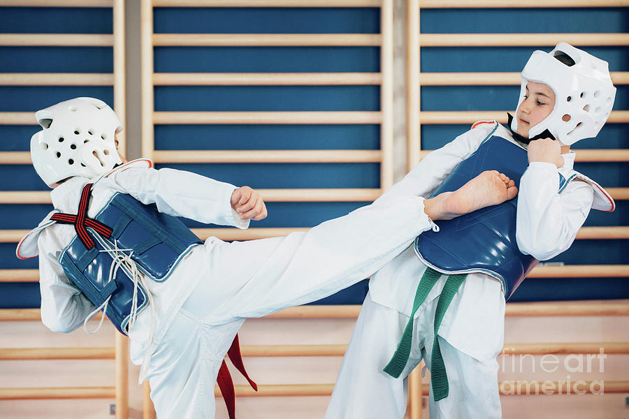 Children Sparring In Taekwondo Class Photograph by Microgen Images ...