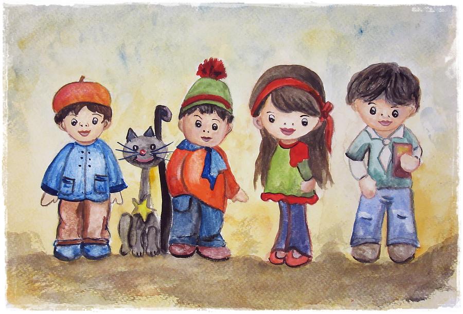 Children talk about Christmas Painting by Vesna Martinjak