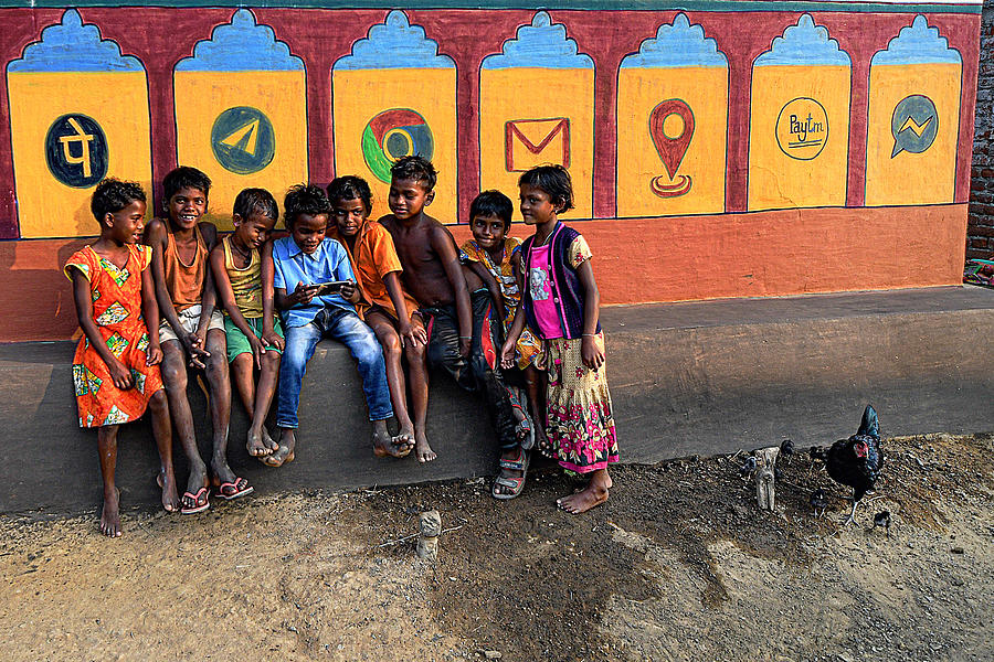 Children Photograph - Children With Mobile Phone by Shaibal Nandi