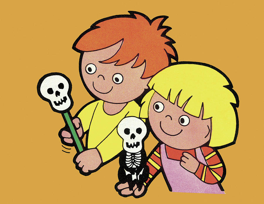 Halloween Drawing - Children with Skeletons by CSA Images