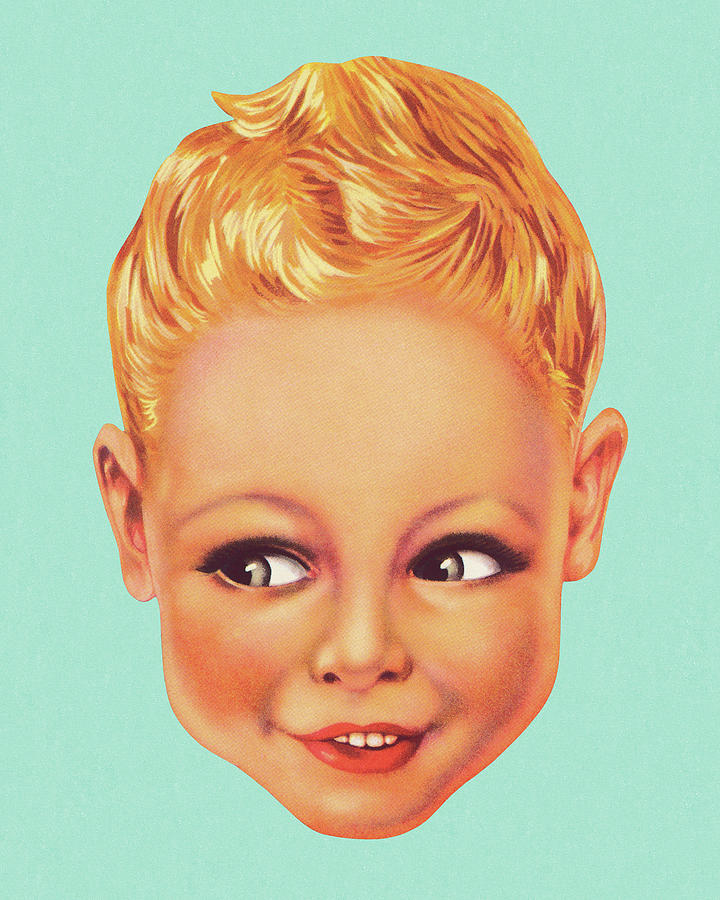 Vintage Drawing - Childs Face by CSA Images