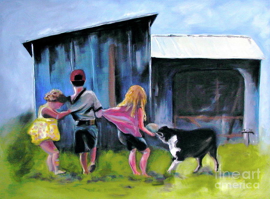 Childs Play with Border Collie Painting by Susan A Becker