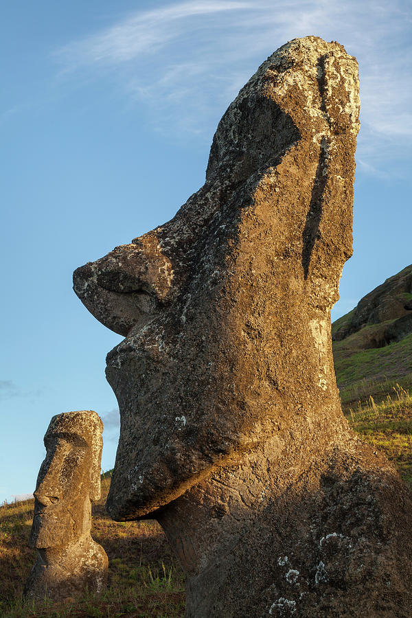 Chile, Valparaiso, Easter Island, Rapa Nui National Park, Carved Moai Figures At Rano Raraku In The Afternoon Digital Art by Tim Draper