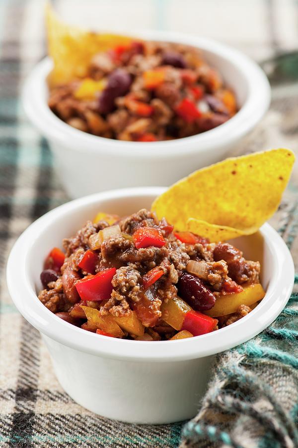 Chili Con Carne In Cup With Tortilla Chips Photograph by Jonathan Short