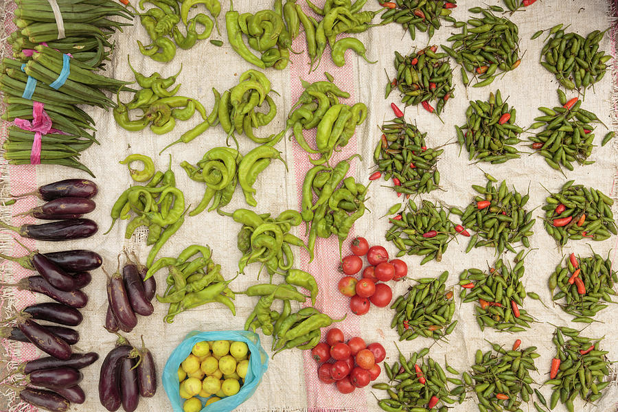 Chilies & Vegetables For Sale, Nepal Digital Art by Gavin Gough