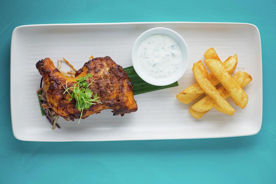 Chilli Chicken With Herb Sauce And Chips Photograph by Nitin Kapoor