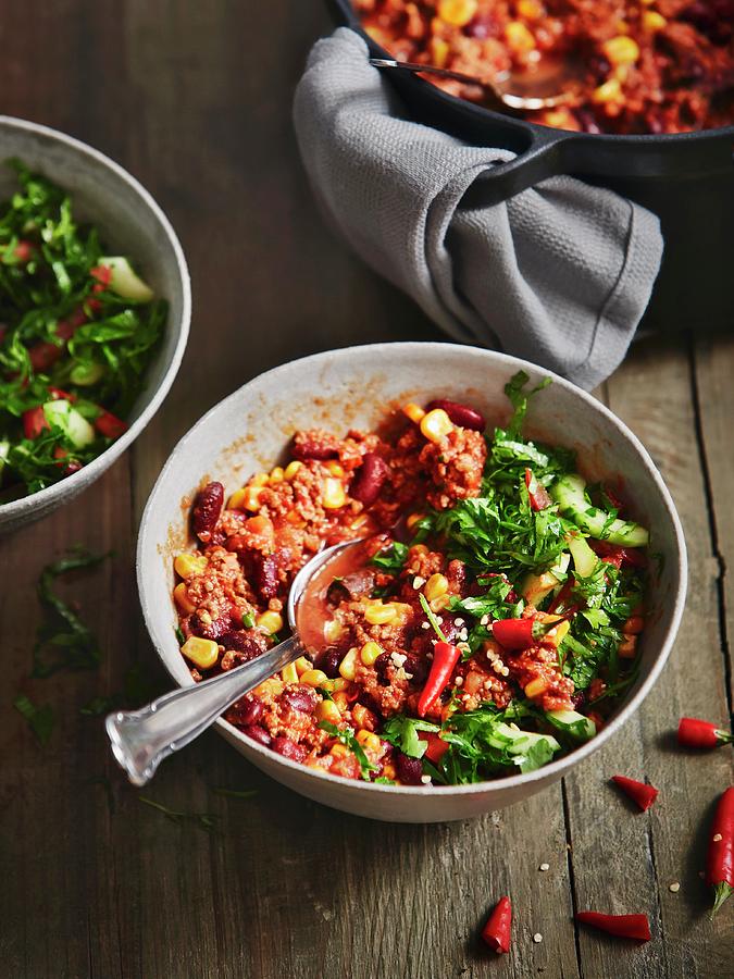 Chilli Con Carne With Salad Photograph by Thorsten Kleine Holthaus