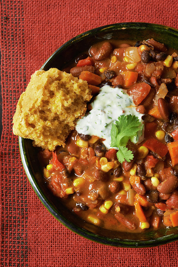 Chilli With Cornbread And Sour Cream Photograph by Jim Scherer