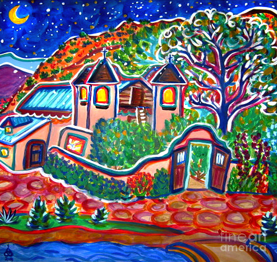 Colorful Landscape Painting - Chimayo Nightscape by Rachel Houseman
