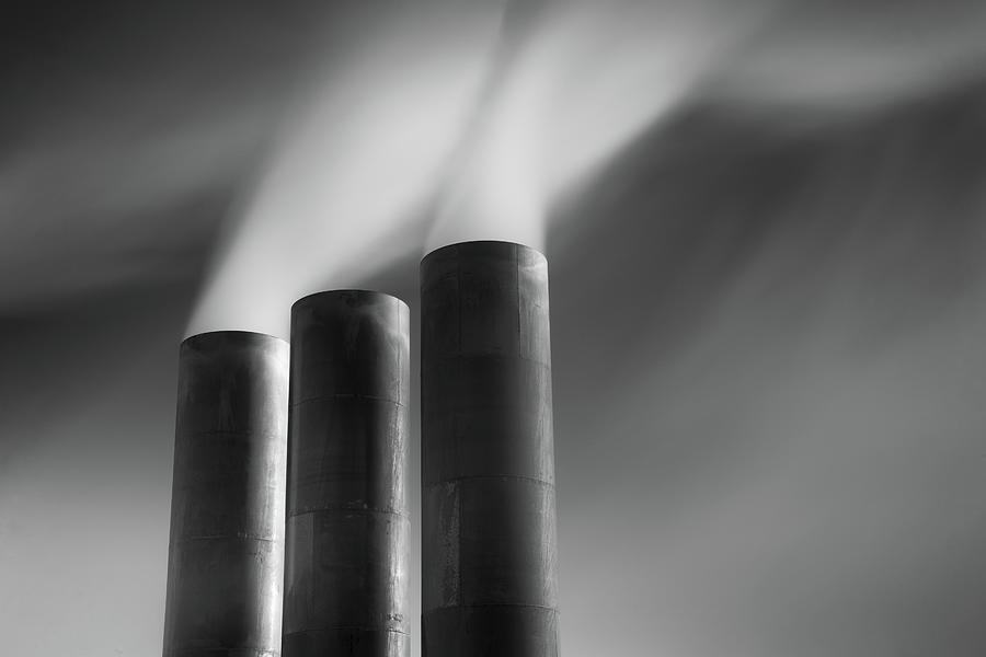 Black And White Photograph - Chimneys Billowing by Mark Voce Photography