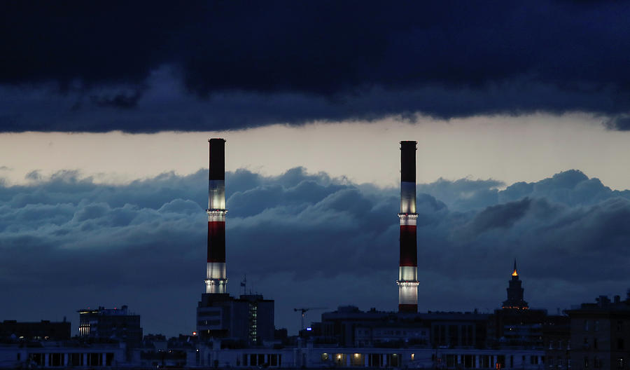 None Photograph - Chimneys of a Heating Power Plant by Maxim Shemetov