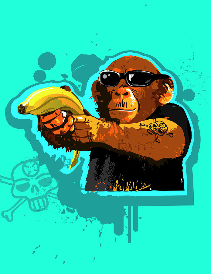 Chimpanzee Holding Banana Like Gun Digital Art by New Vision Technologies Inc