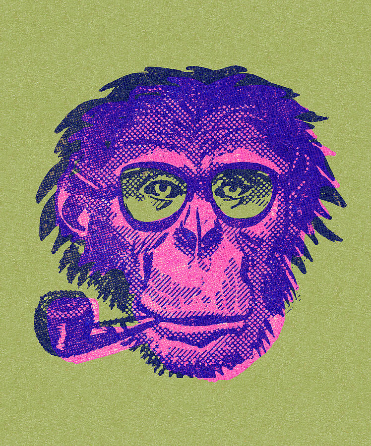 Cool Drawing - Chimpanzee Smoking a Pipe by CSA Images