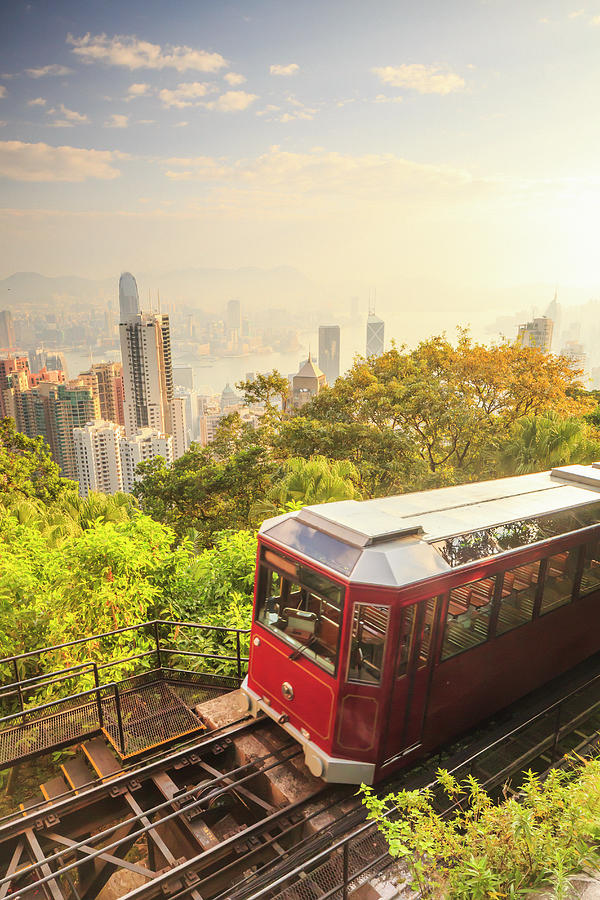 China, Hong Kong, Hong Kong Island, Victoria Harbor, Peak Tram Digital Art by Maurizio Rellini
