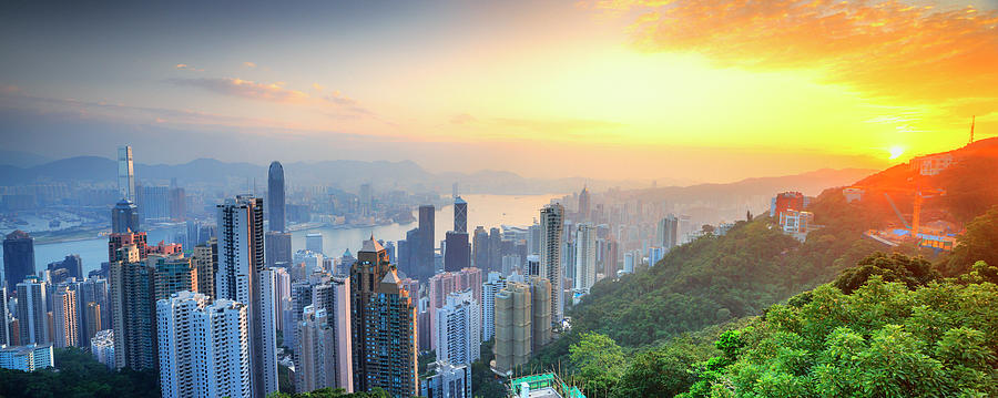 China, Hong Kong, Hong Kong Island, Victoria Harbor, View From Victoria Peak Digital Art by Maurizio Rellini