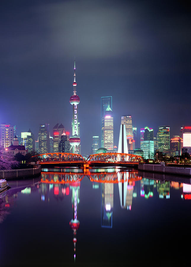 SHANGHAI SKYLINE AT NIGHT GLOSSY POSTER PICTURE PHOTO world financial china 2189 