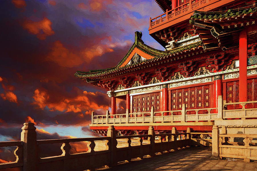 China Temple At Sunrise Painting by Russ Harris