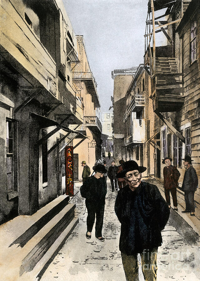 Chinatown Street, San Francisco, Circa 1890 19th Century Colour Engraving Drawing by American School