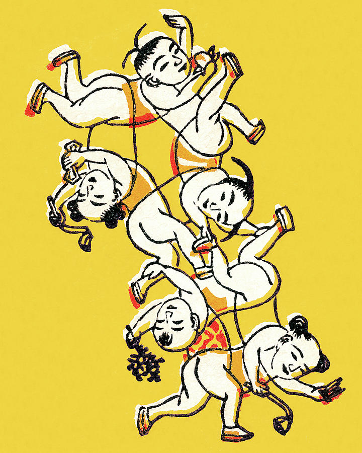 Vintage Drawing - Chinese Acrobats by CSA Images