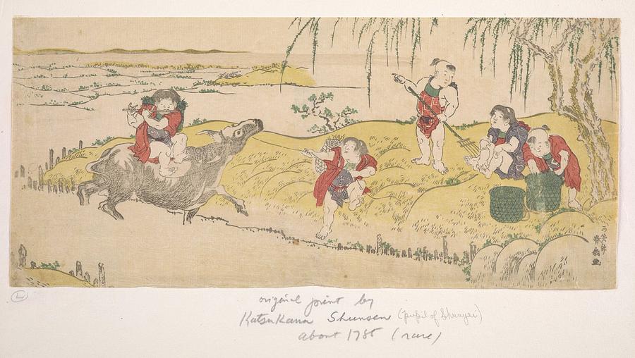 Chinese boys tending a garden by Katsukawa Shunsen  fl. late 1780 s  Woodblock print  ink and color  Painting by Celestial Images