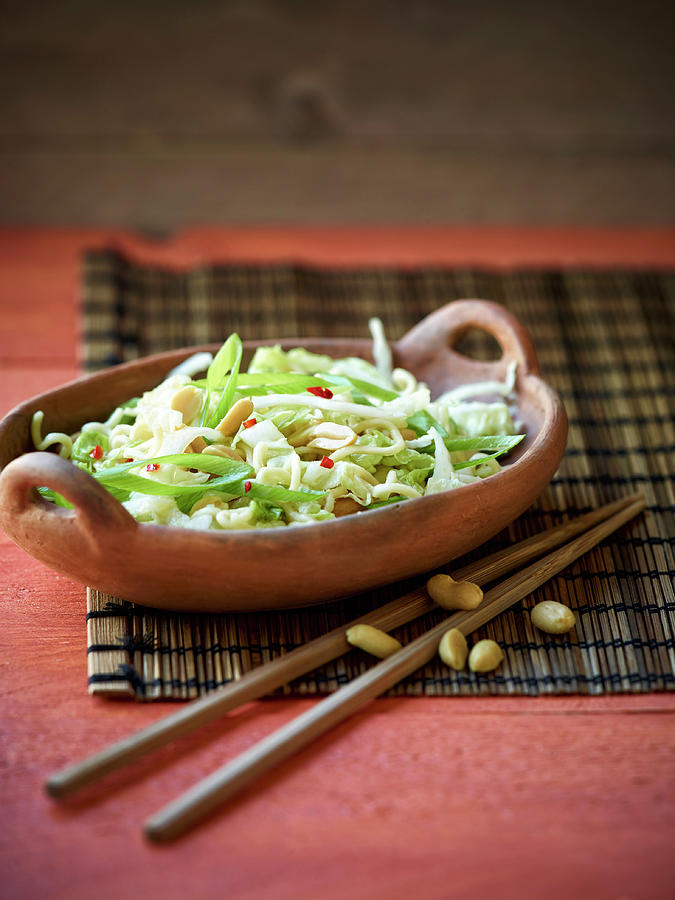 Chinese Cabbage Salad With Mie Noodles And Peanuts asia Photograph by Peter Rees