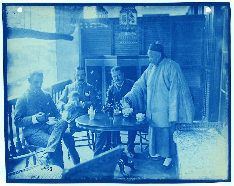 Chinese Cafe  Cyanotype Photograph by Thomas Smillie Painting by Celestial Images