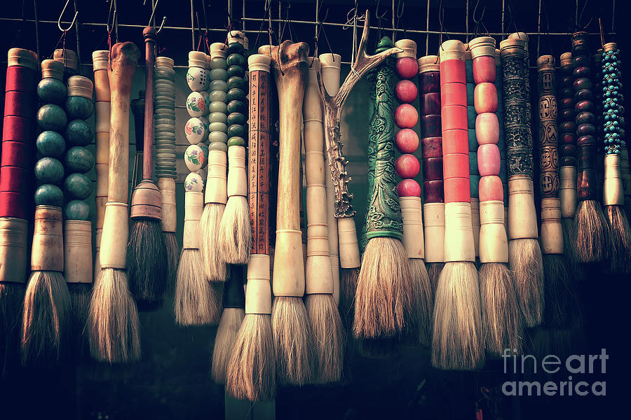 Brush Photograph - Chinese calligraphy brushes by Delphimages Photo Creations