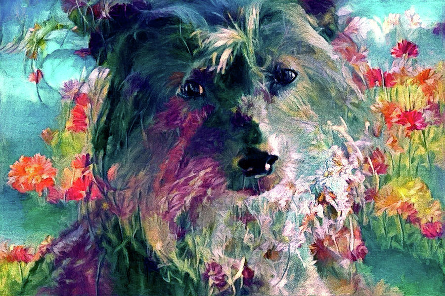 Chinese Crested Dog in the Garden Digital Art by Peggy Collins