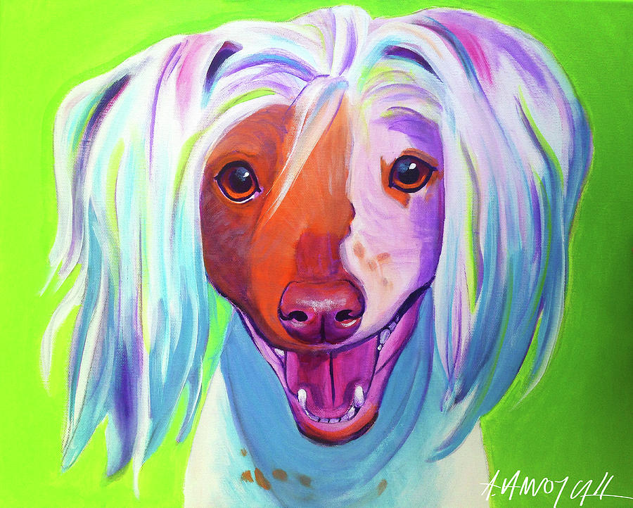 Dog Painting - Chinese Crested - Grin by Dawgart