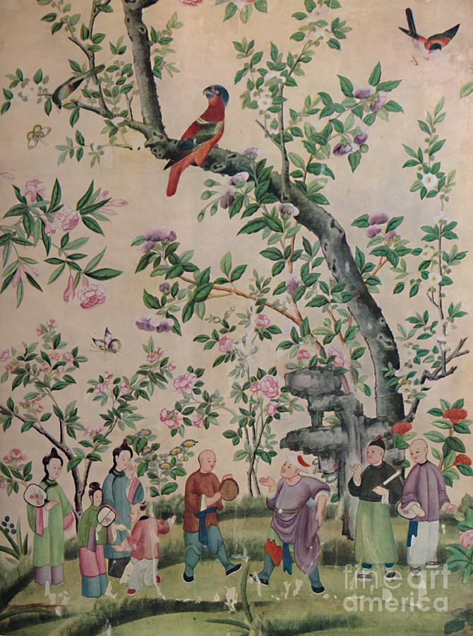 Chinese Hand-painted Wall-paper Drawing by Print Collector