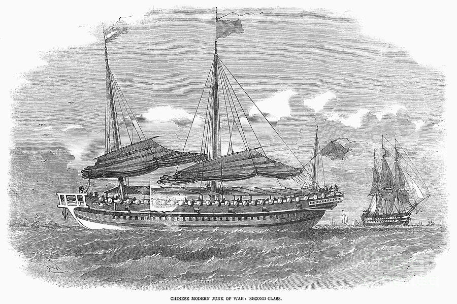 Chinese Junk Of War Drawing by Granger