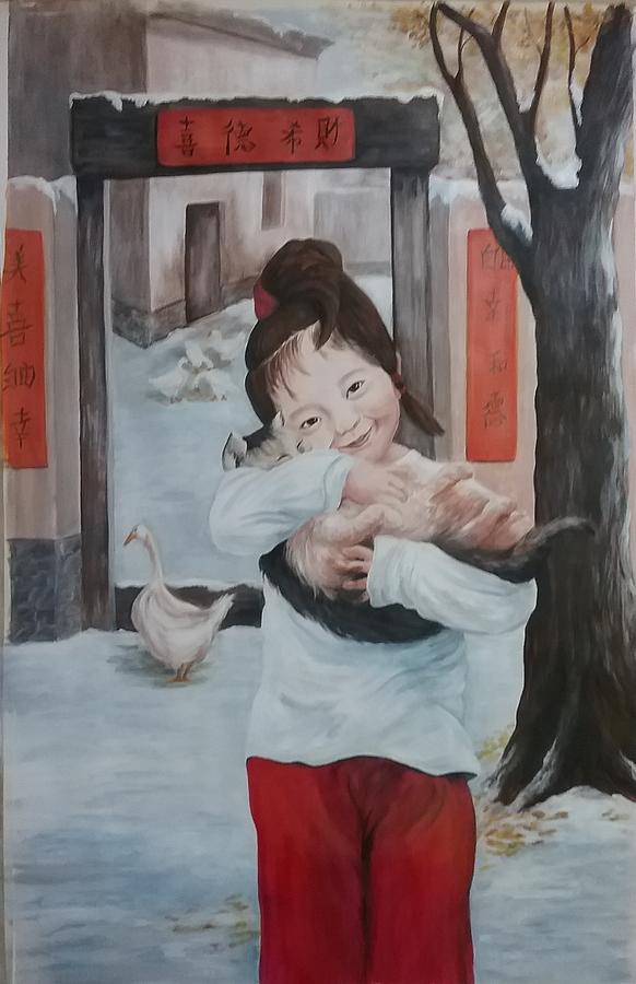 Chinese little girl Painting by Patricia Rachidi