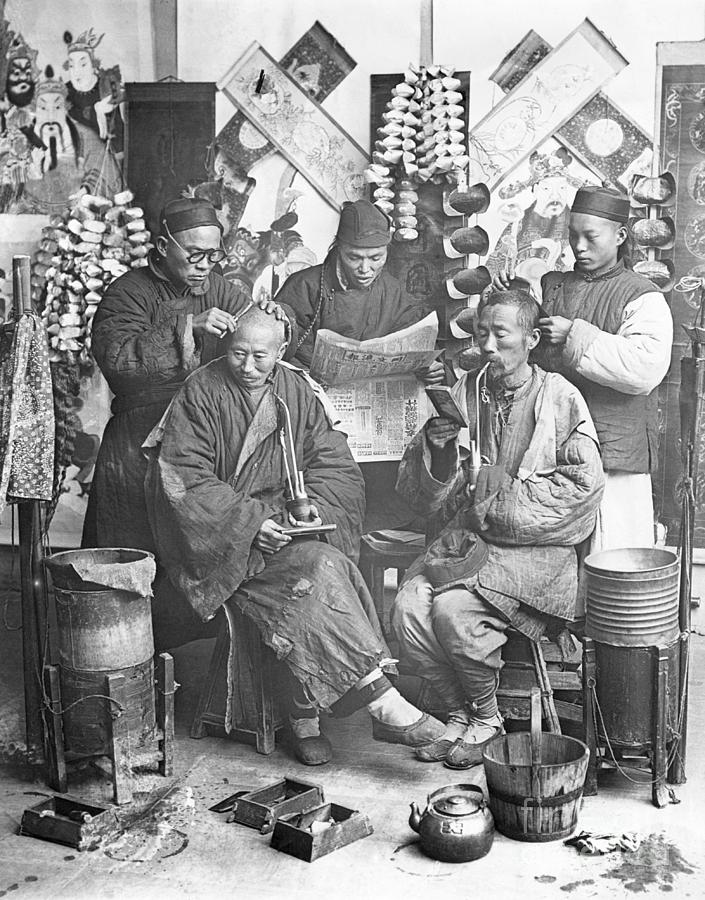 Chinese Men Getting Hair Cut Photograph by Bettmann