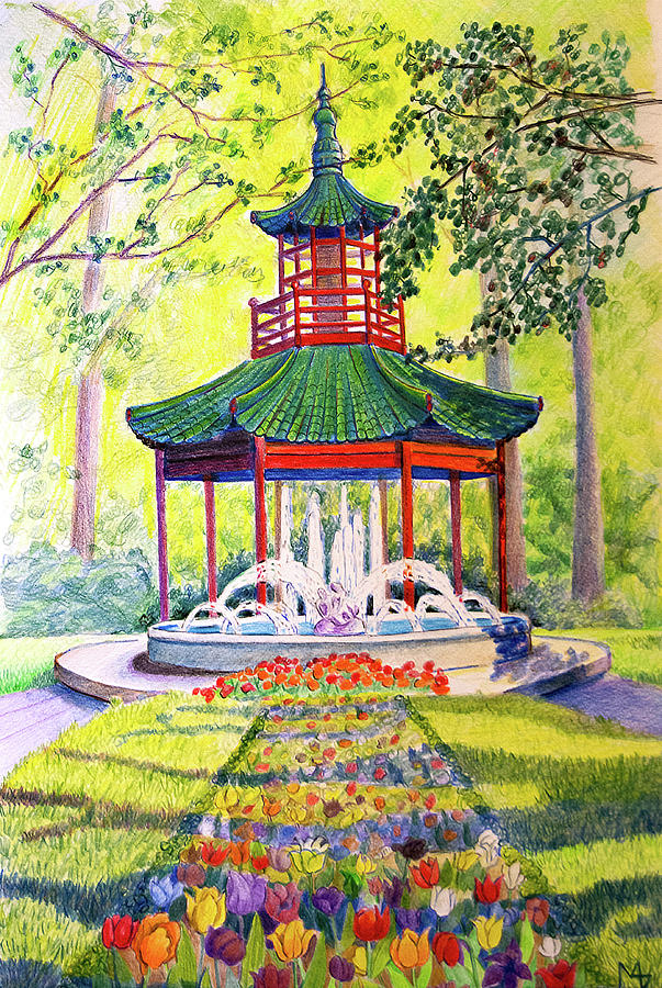 Chinese Pagoda Drawing by Margaret Zabor