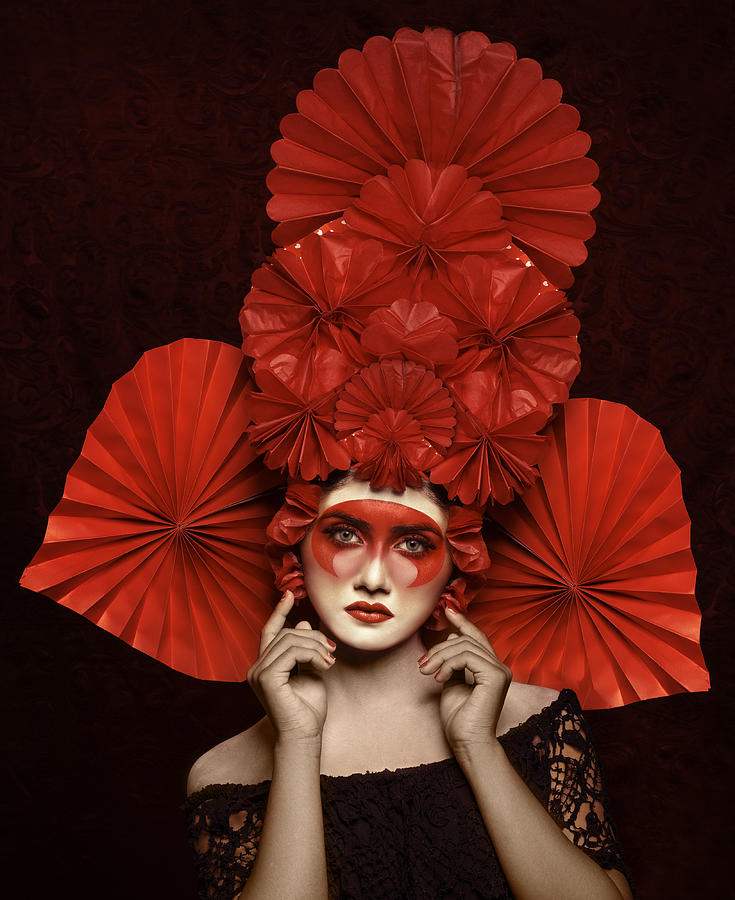 Portrait Photograph - Chinese Red Art by Debarghya Mukherjee